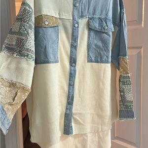 POL Cream and Blue Textured Shirt